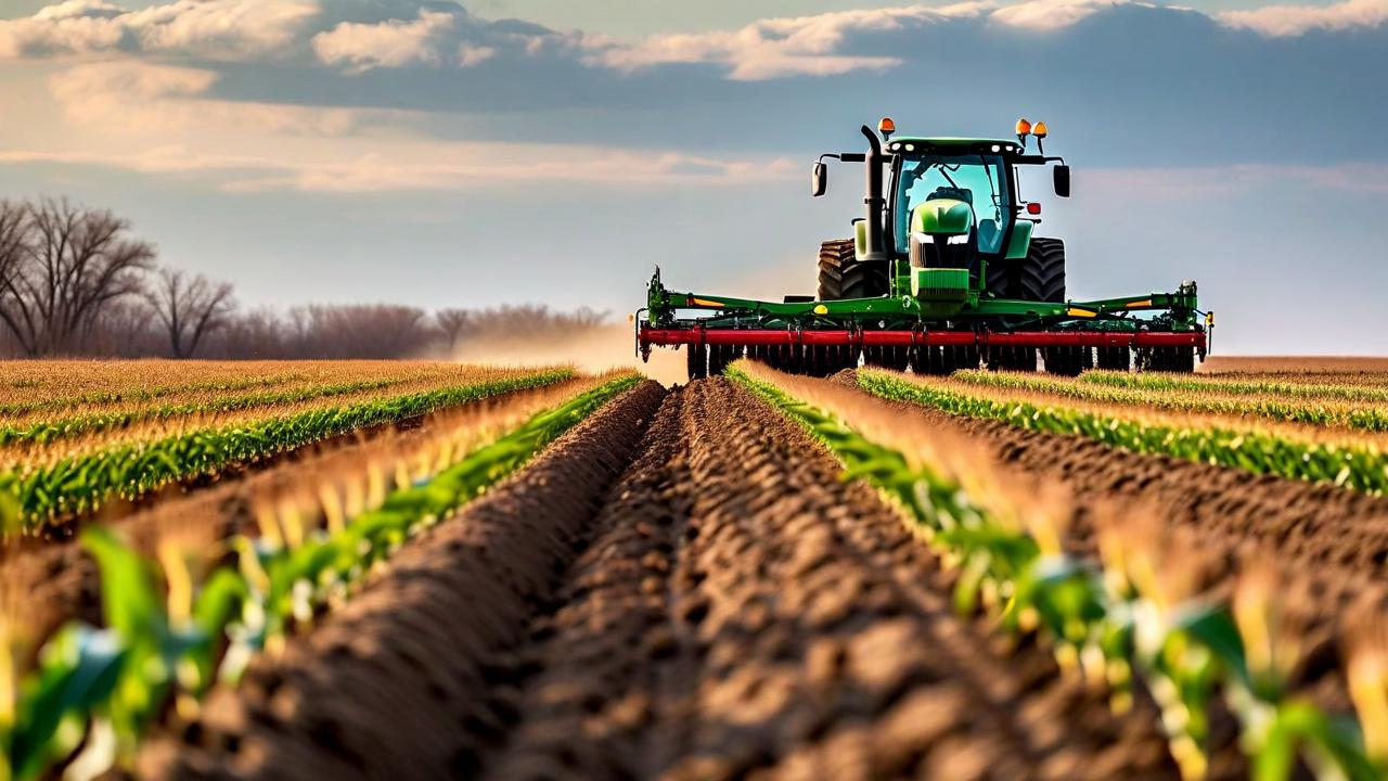 corn planter in Iowa field at planting season