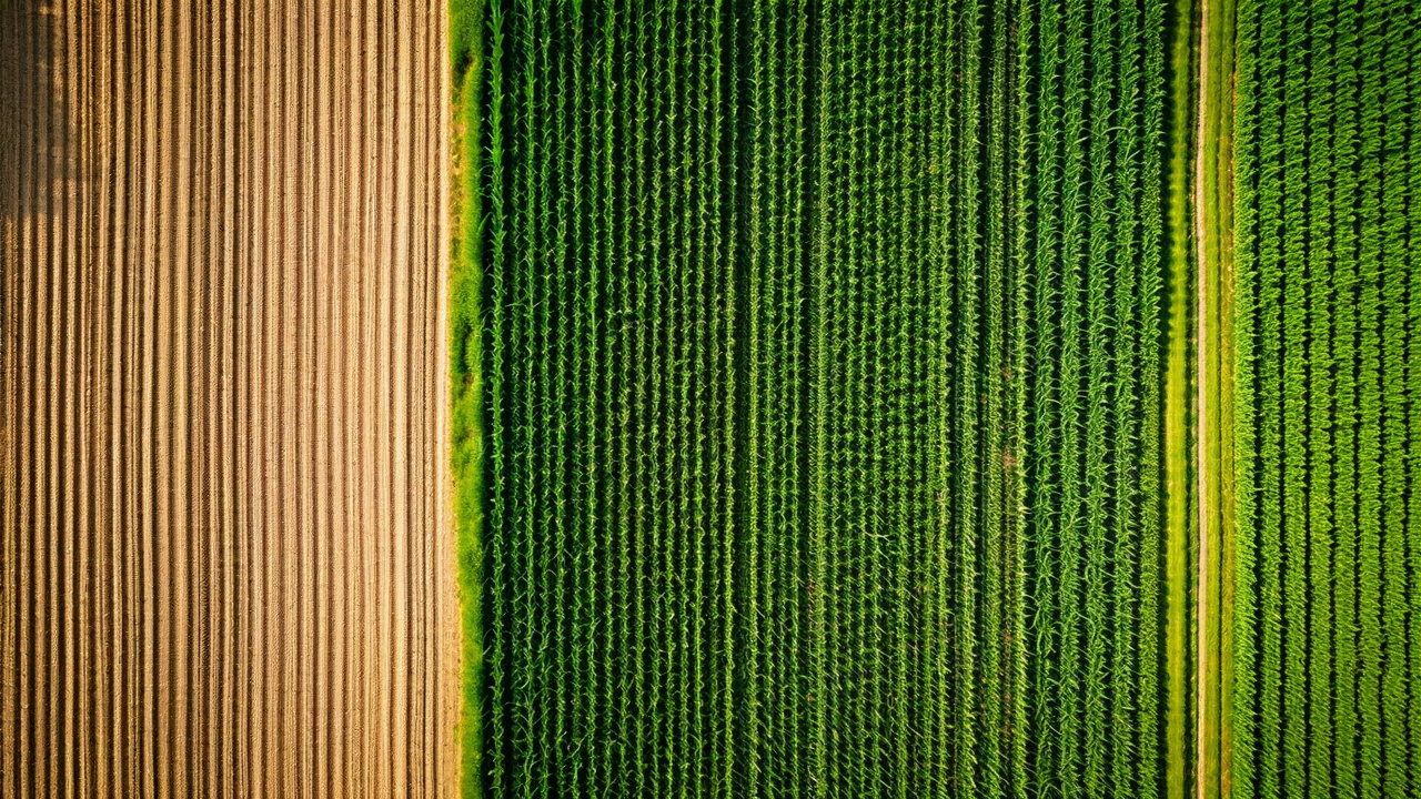 aerial view of varied farm field sizes